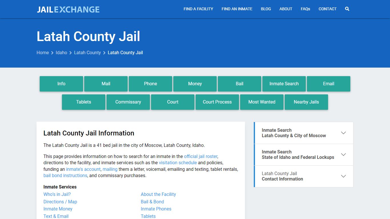 Latah County Jail, ID Inmate Search, Information